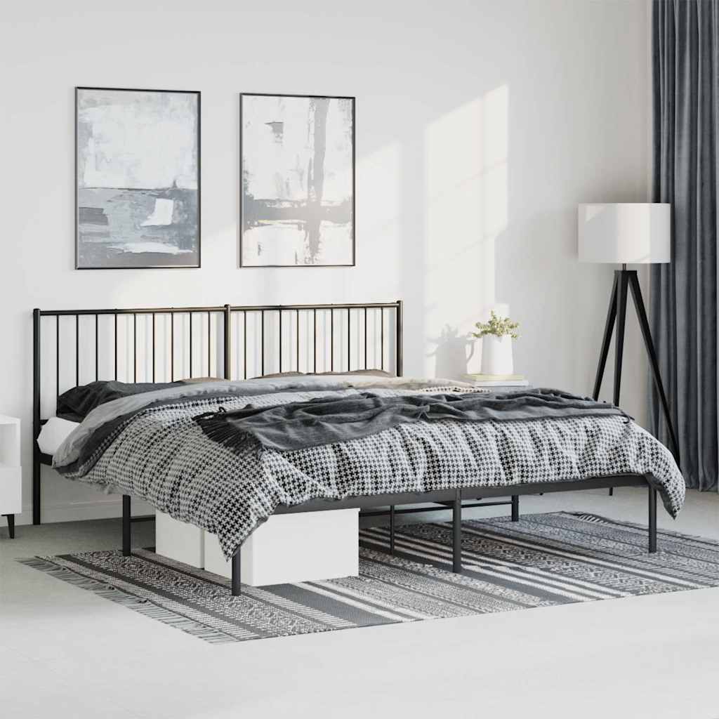 vidaXL Metal Bed Frame without Mattress Black with Headboard