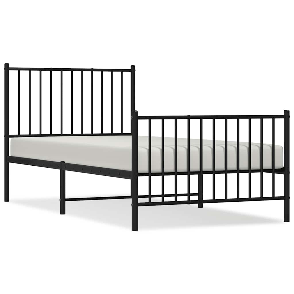 vidaXL Metal Bed Frame without Mattress with Footboard Black 90x190cm 2