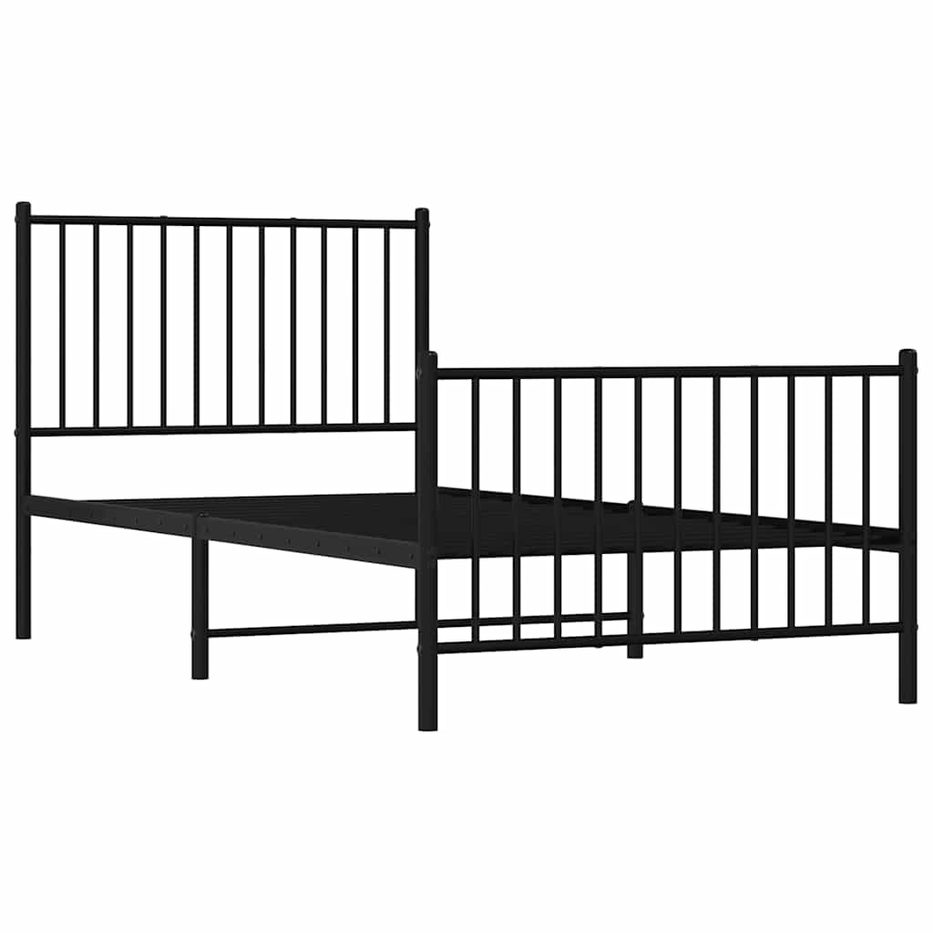 vidaXL Metal Bed Frame without Mattress with Footboard Black 90x190cm 3