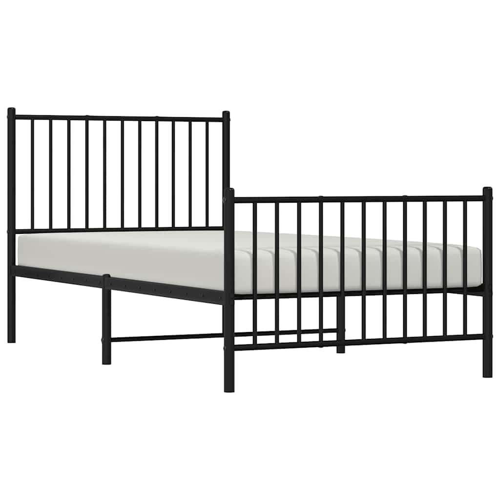vidaXL Metal Bed Frame without Mattress with Footboard Black 90x190cm 4