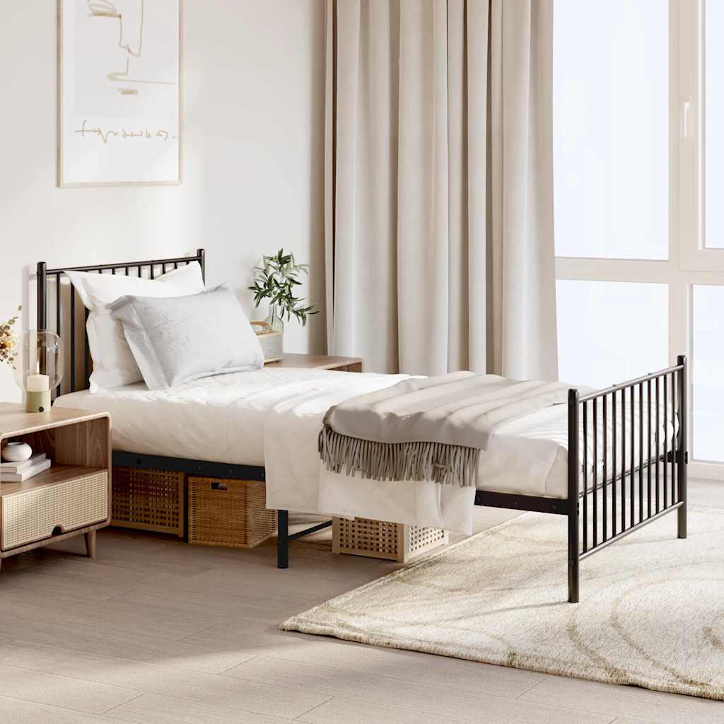 vidaXL Metal Bed Frame without Mattress with Footboard Black 90x190cm 1