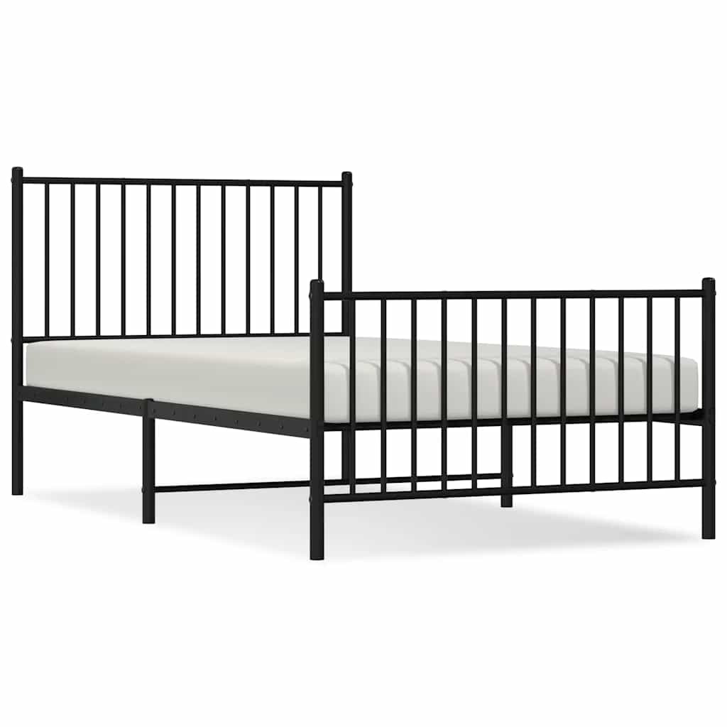 vidaXL Metal Bed Frame without Mattress with Footboard Black 100x190cm 2