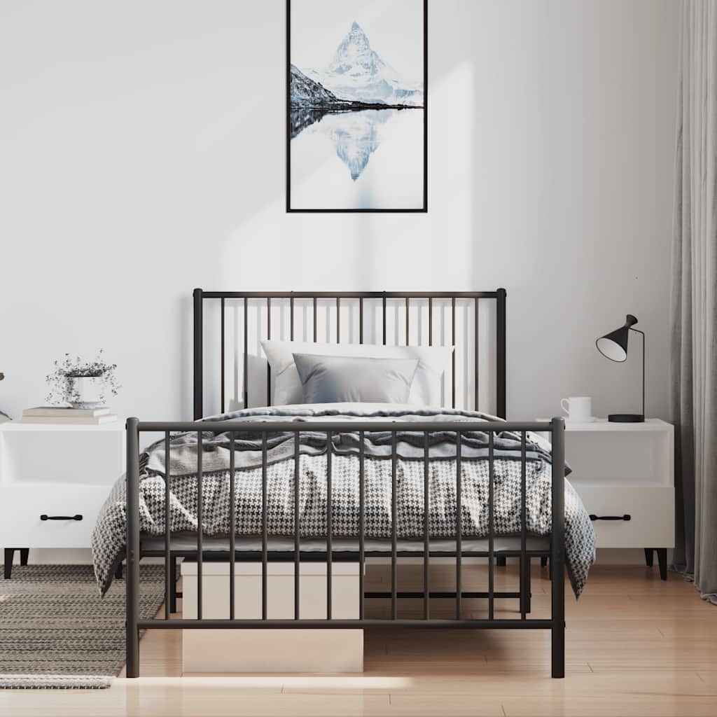 vidaXL Metal Bed Frame without Mattress with Footboard Black 100x190cm 3