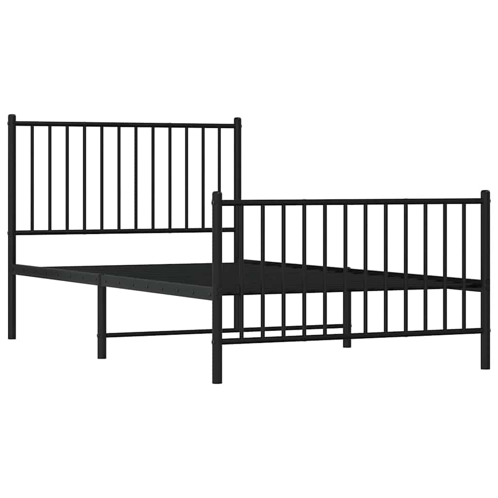vidaXL Metal Bed Frame without Mattress with Footboard Black 100x190cm 4
