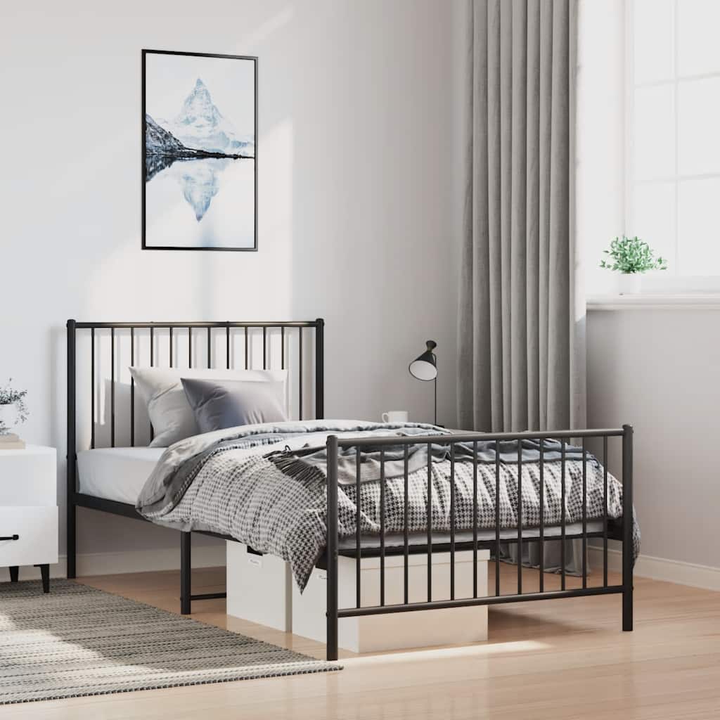 vidaXL Metal Bed Frame without Mattress with Footboard Black 100x190cm 1