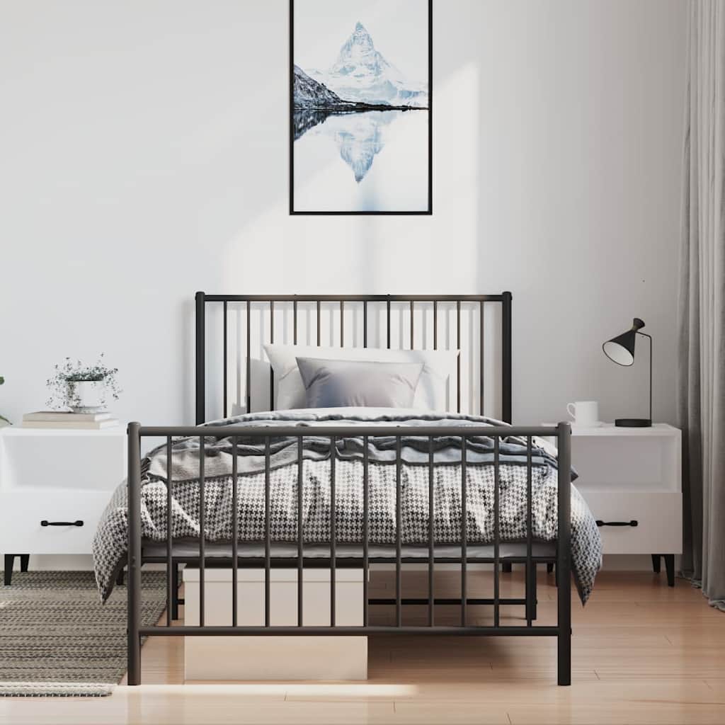 vidaXL Metal Bed Frame without Mattress with Footboard Black 100x200cm 3