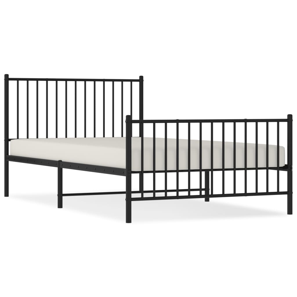 vidaXL Metal Bed Frame without Mattress with Footboard Black 107x203cm 2