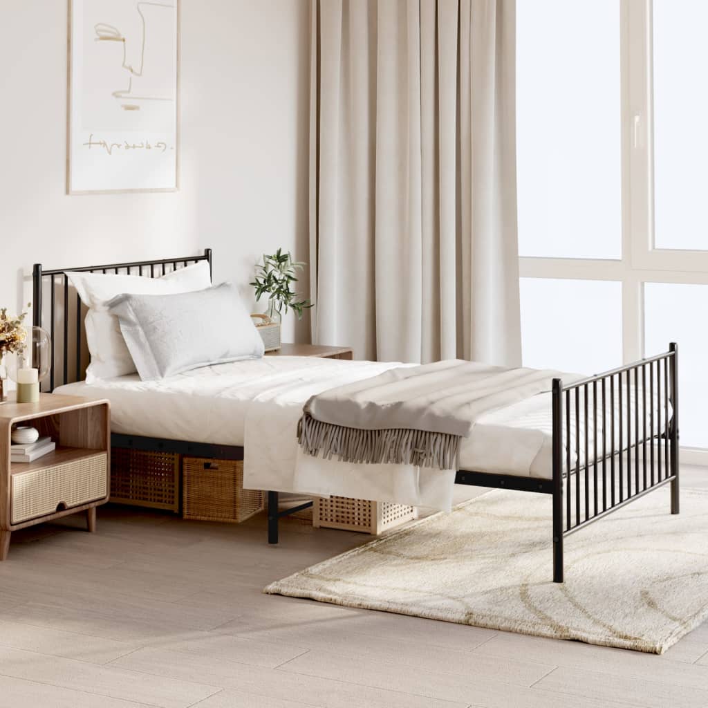 vidaXL Metal Bed Frame without Mattress with Footboard Black 107x203cm 1