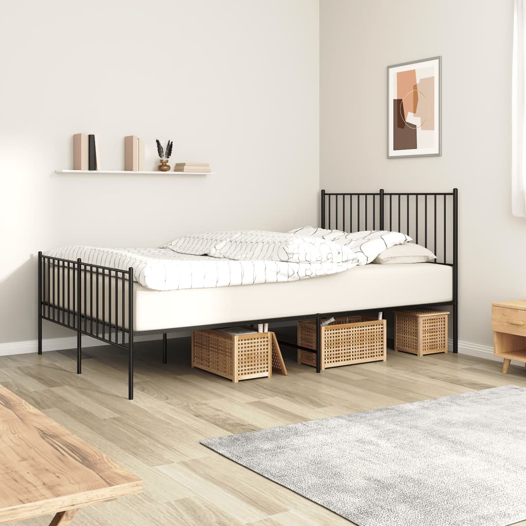 vidaXL Metal Bed Frame without Mattress with Footboard Black 120x190cm 1