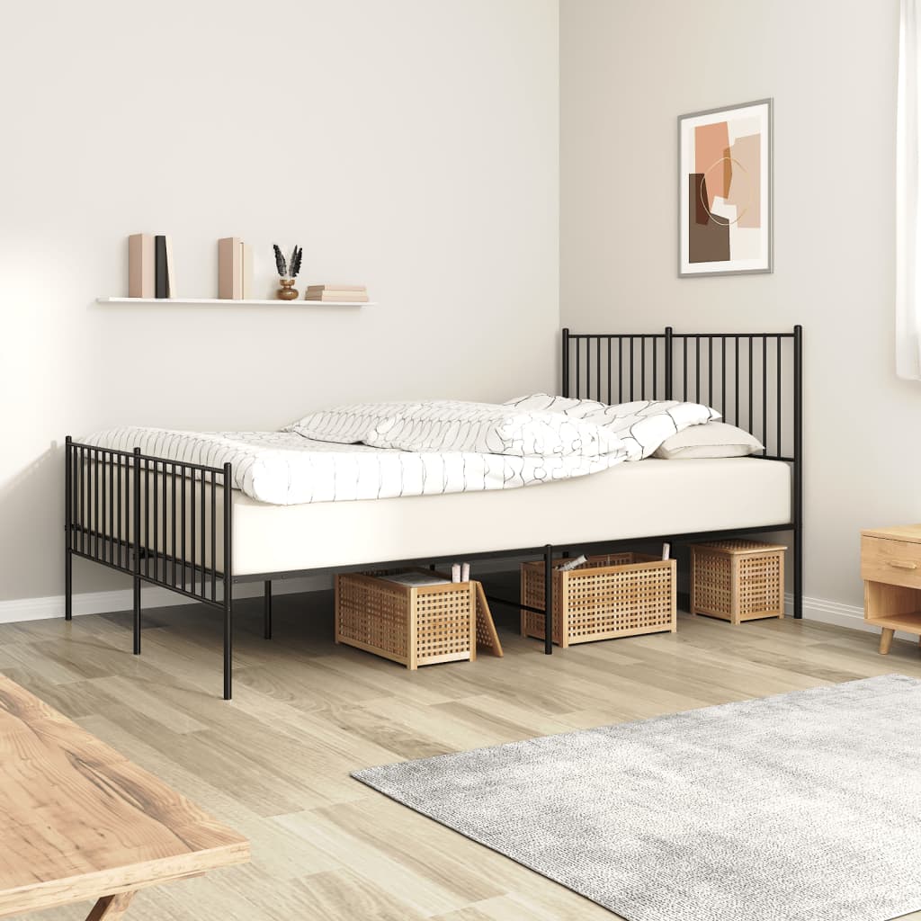 vidaXL Metal Bed Frame without Mattress with Footboard Black 140x190cm 1