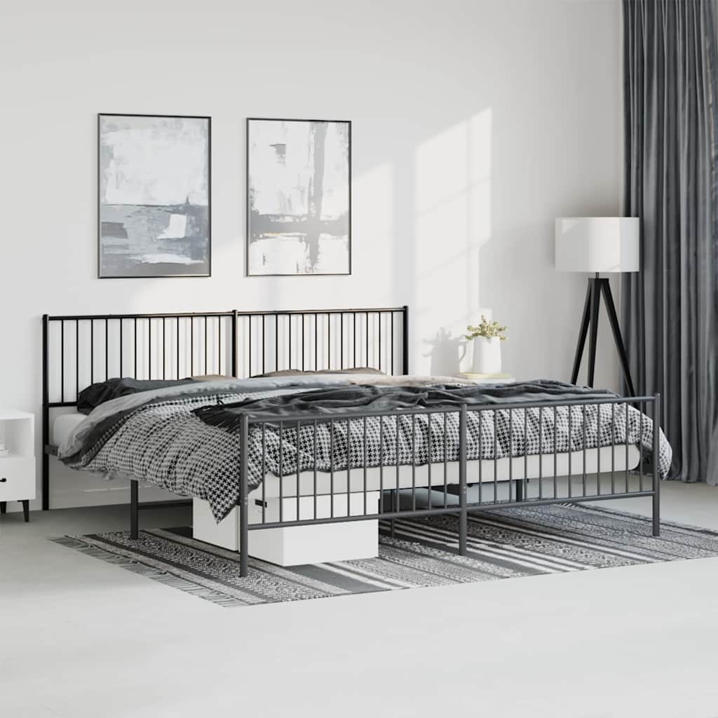 vidaXL Metal Bed Frame without Mattress with Footboard Black 193x203cm 1