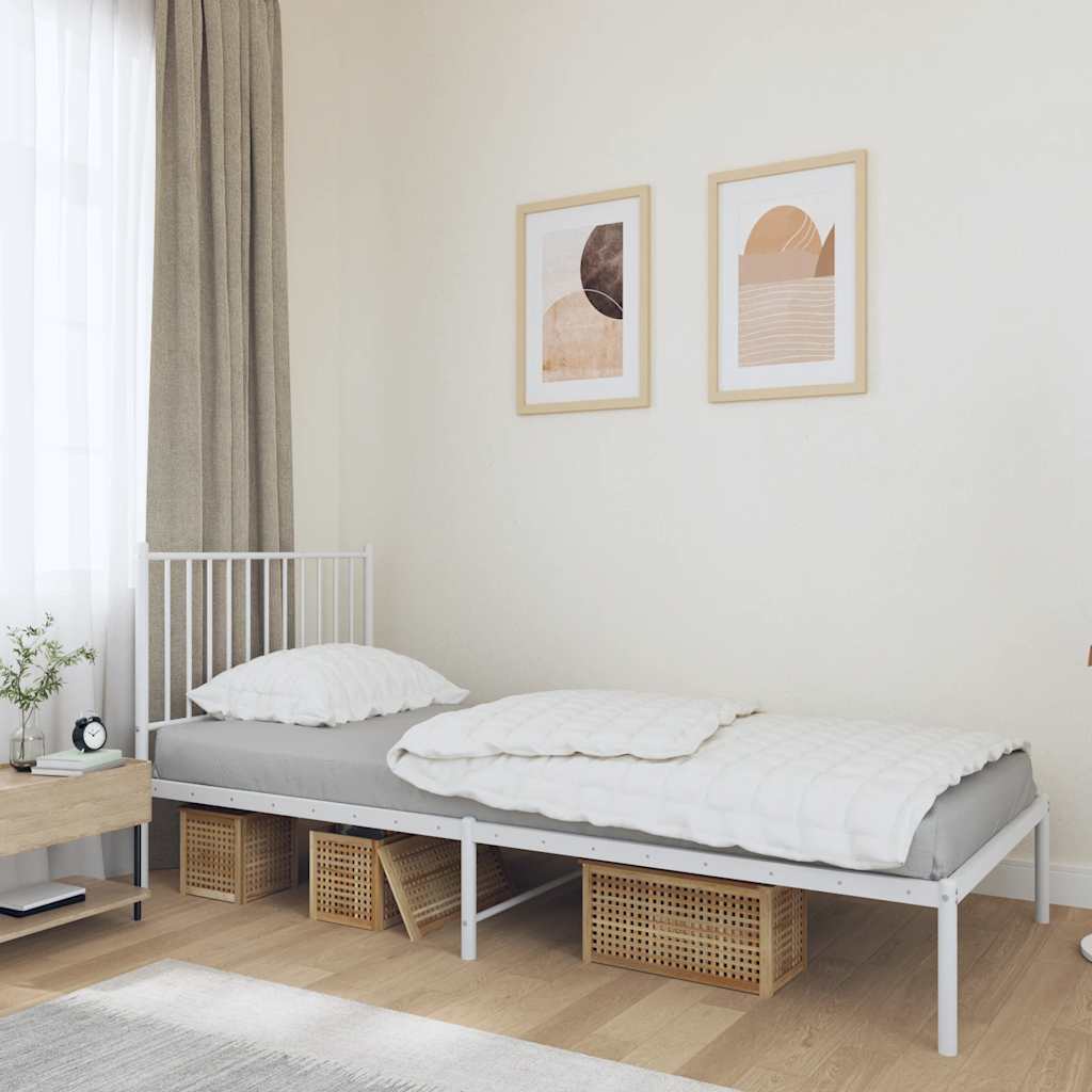 vidaXL Metal Bed Frame without Mattress with Headboard White 90x190cm 1
