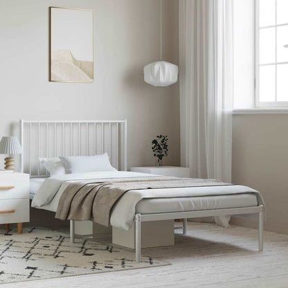 vidaXL Metal Bed Frame without Mattress with Headboard White 100x190cm 1