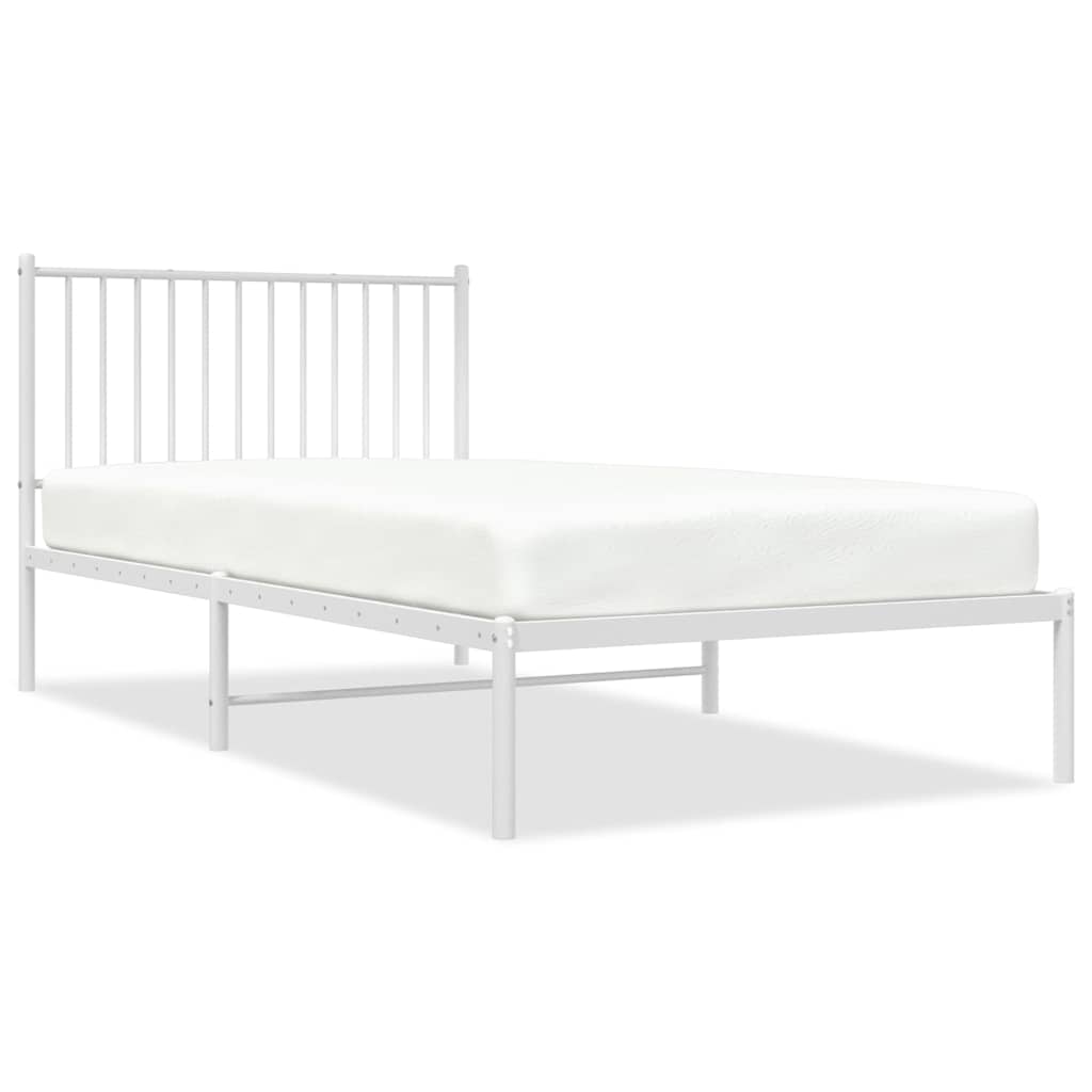 vidaXL Metal Bed Frame without Mattress with Headboard White 100x200cm 2