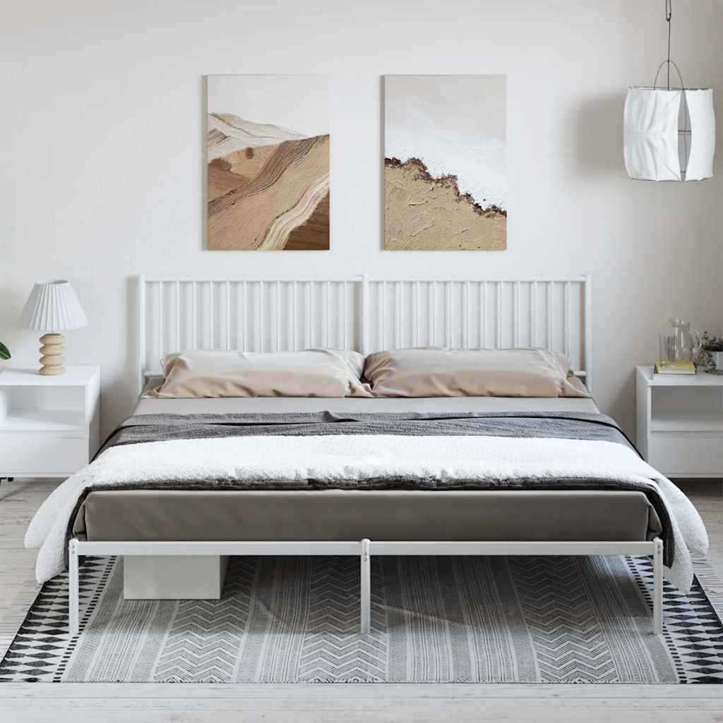 vidaXL Metal Bed Frame without Mattress with Headboard White 193x203cm 1