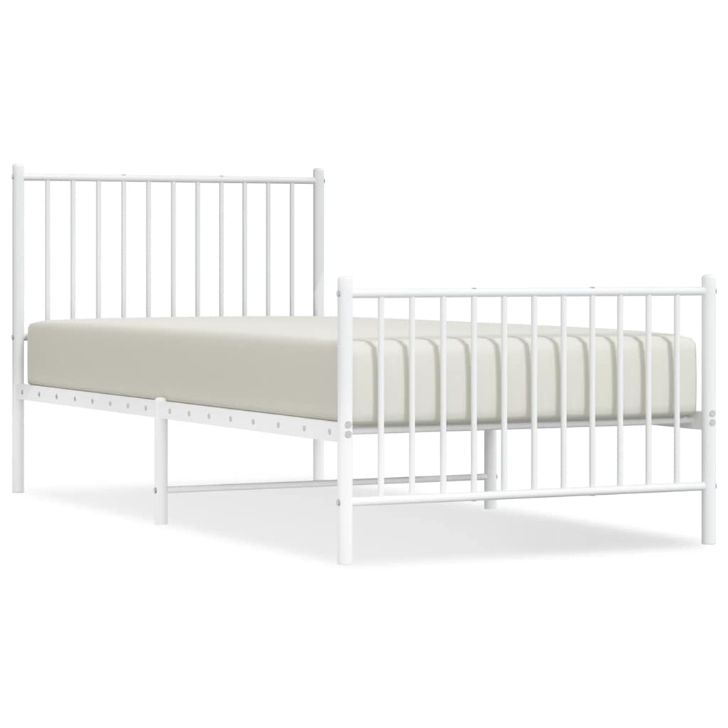 vidaXL Metal Bed Frame without Mattress with Footboard White 90x200cm 2