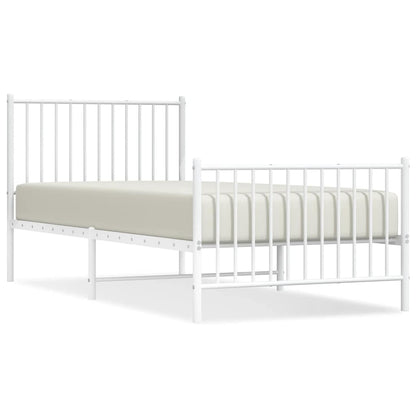 vidaXL Metal Bed Frame without Mattress with Footboard White 90x200cm 2