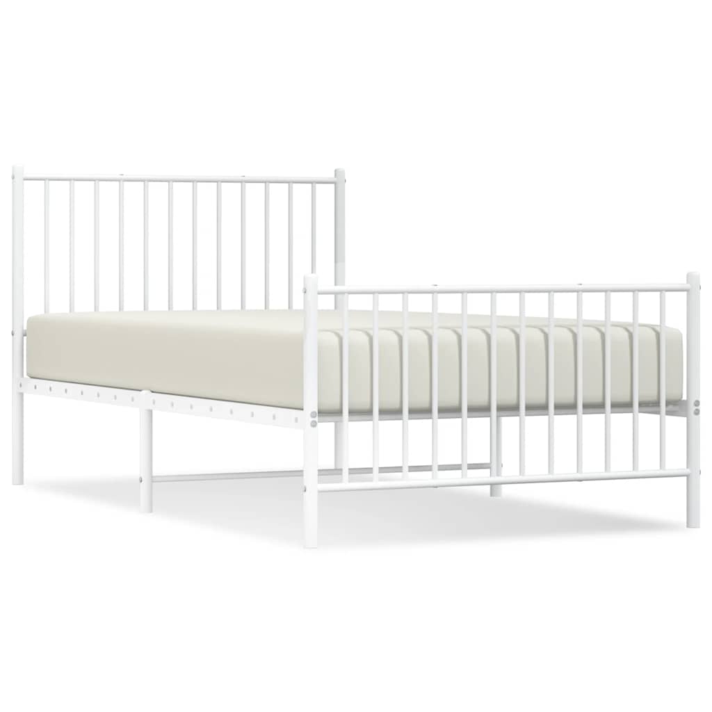 vidaXL Metal Bed Frame without Mattress with Footboard White 100x190cm 2