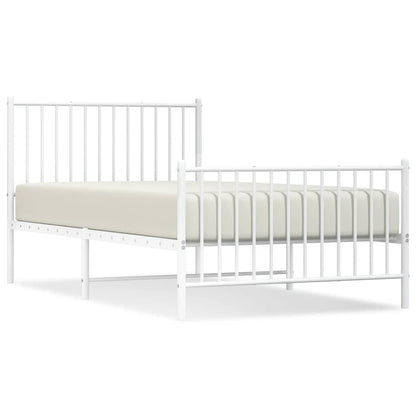 vidaXL Metal Bed Frame without Mattress with Footboard White 100x190cm 2