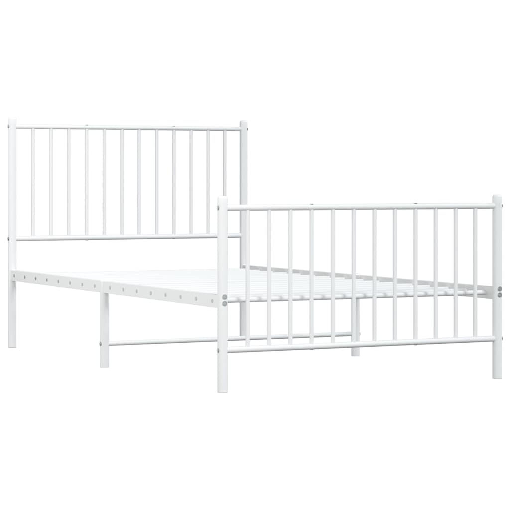 vidaXL Metal Bed Frame without Mattress with Footboard White 100x190cm 4