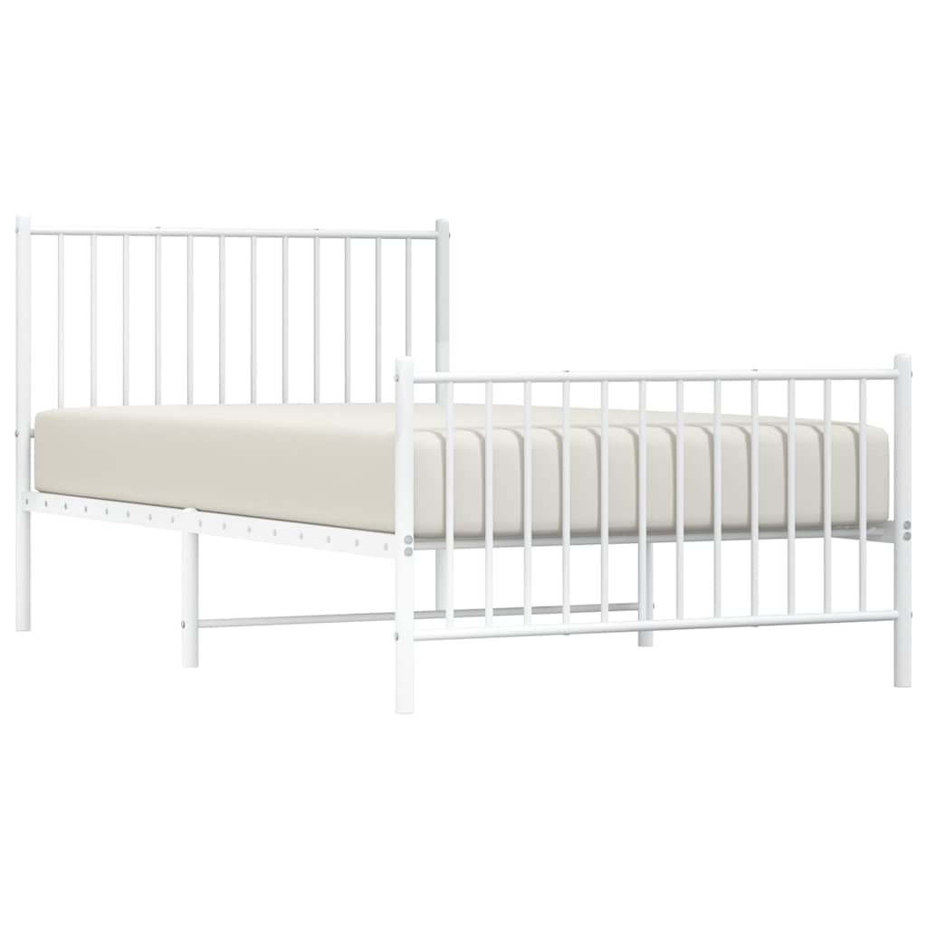 vidaXL Metal Bed Frame without Mattress with Footboard White 100x190cm 5