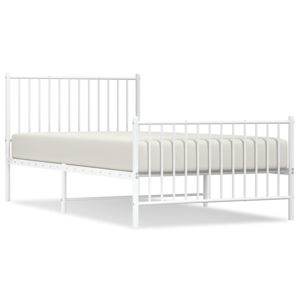 vidaXL Metal Bed Frame without Mattress with Footboard White 100x200cm 2
