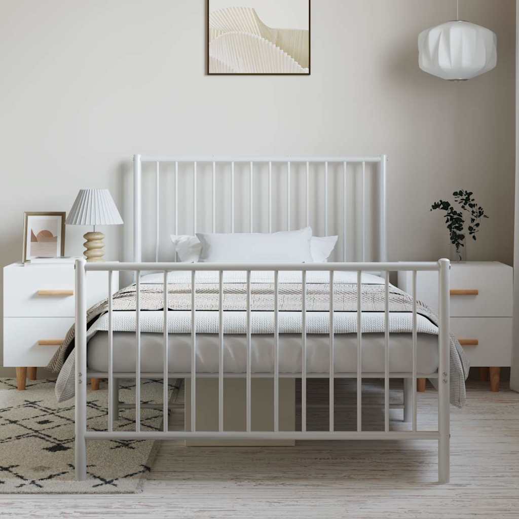 vidaXL Metal Bed Frame without Mattress with Footboard White 100x200cm 3