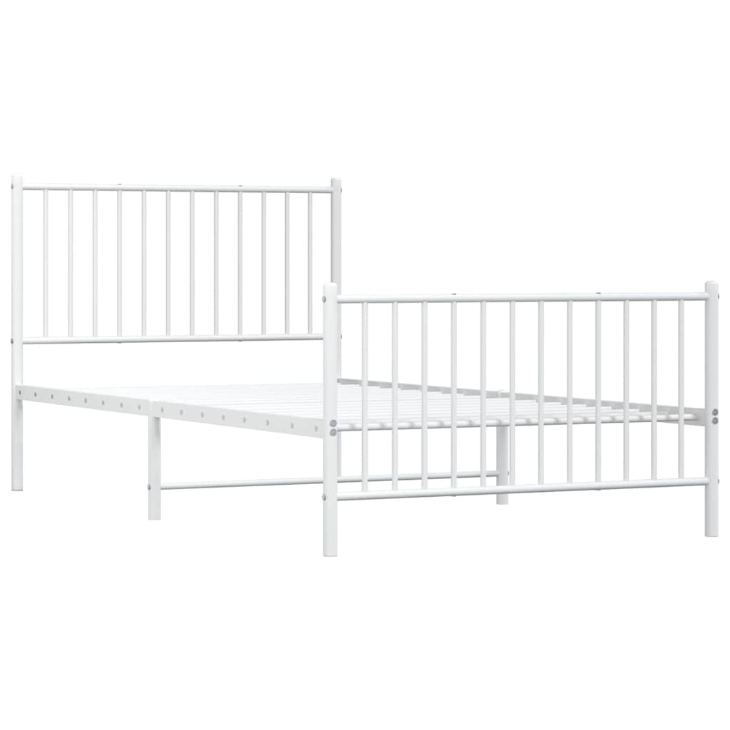 vidaXL Metal Bed Frame without Mattress with Footboard White 100x200cm 4