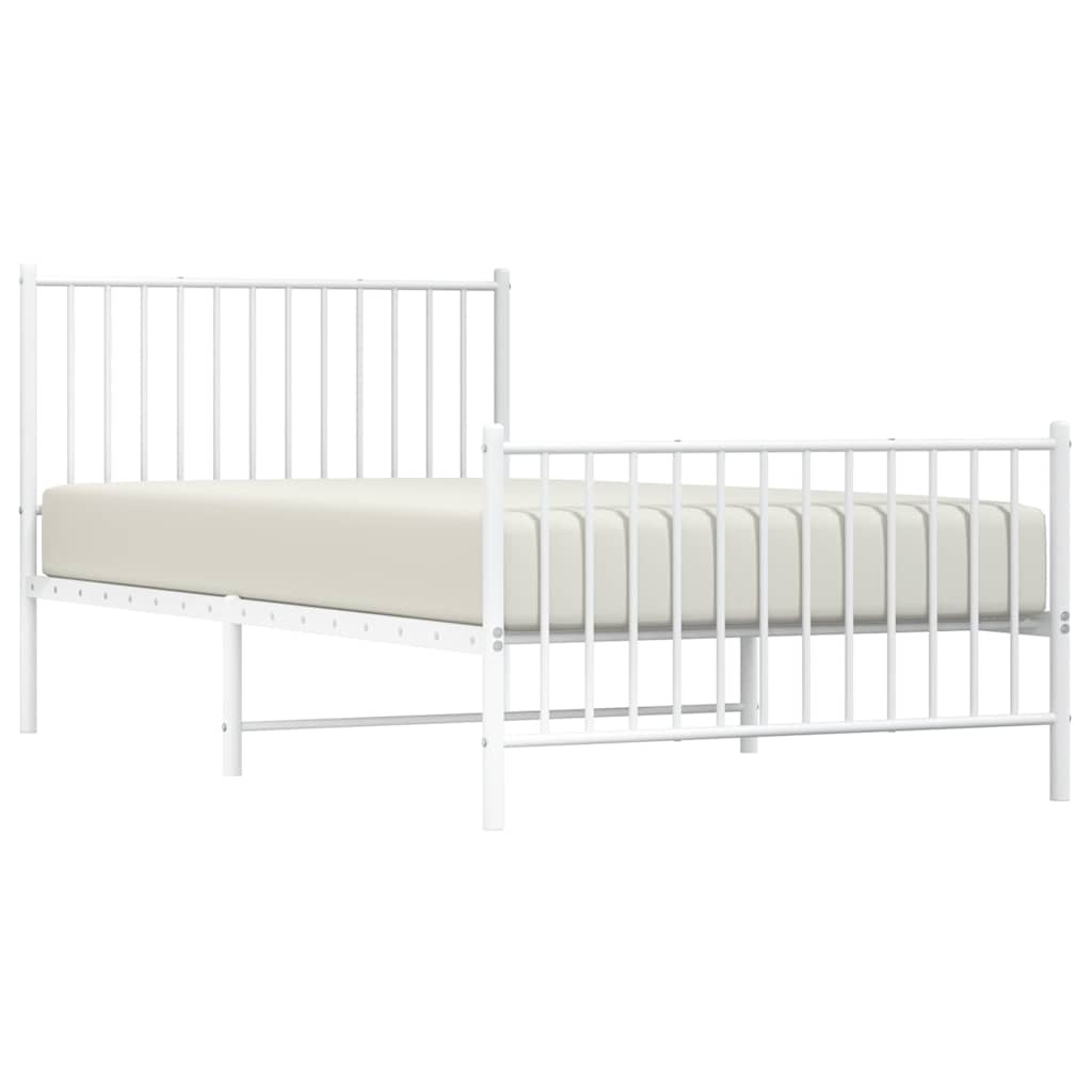 vidaXL Metal Bed Frame without Mattress with Footboard White 100x200cm 5