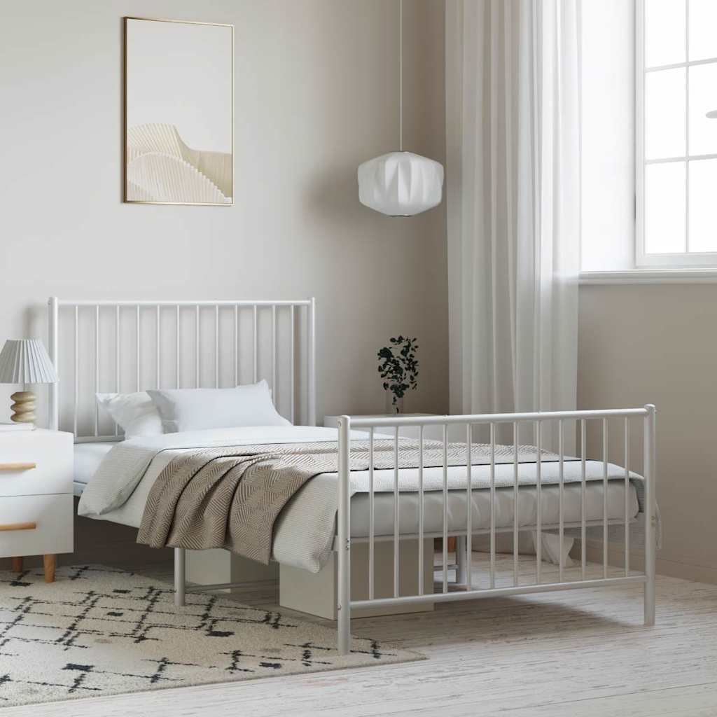 vidaXL Metal Bed Frame without Mattress with Footboard White 100x200cm 1