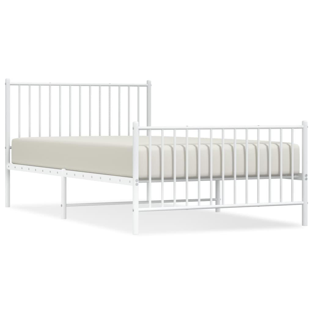 vidaXL Metal Bed Frame without Mattress with Footboard White 107x203cm 2