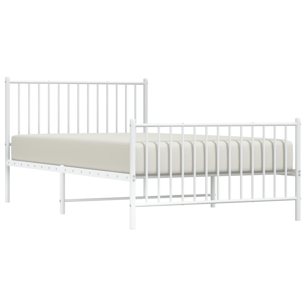 vidaXL Metal Bed Frame without Mattress with Footboard White 107x203cm 4