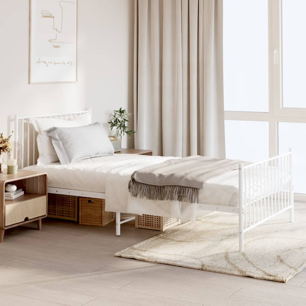 vidaXL Metal Bed Frame without Mattress with Footboard White 107x203cm 1