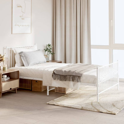 vidaXL Metal Bed Frame without Mattress with Footboard White 107x203cm 1