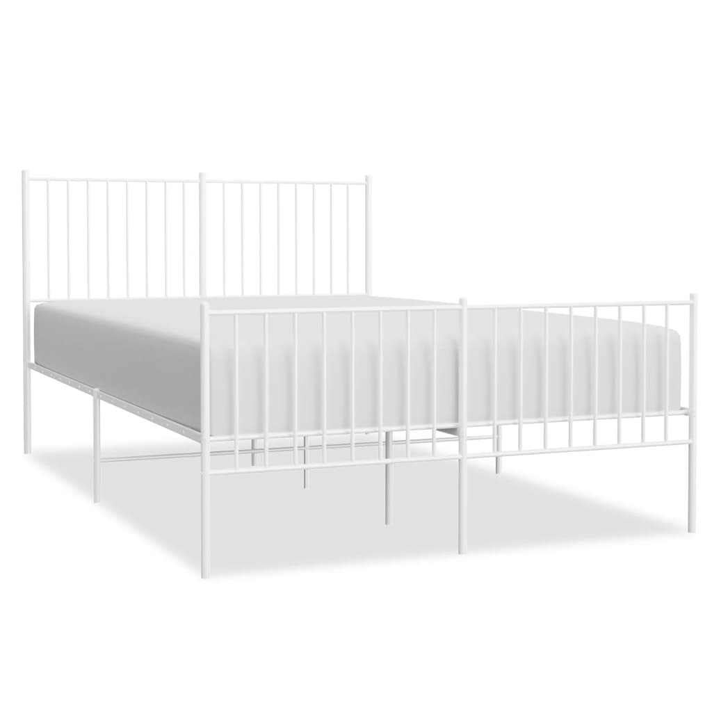 vidaXL Metal Bed Frame without Mattress with Footboard White 135x190cm 2