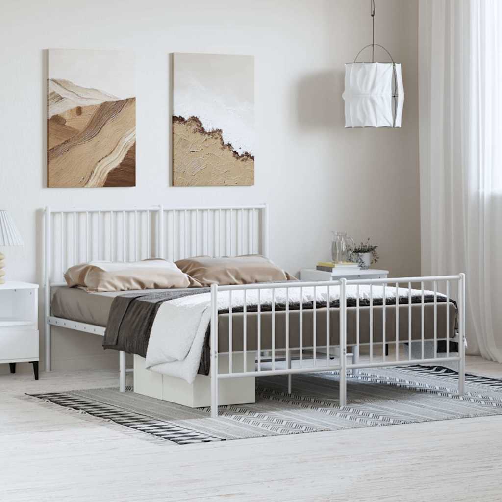 vidaXL Metal Bed Frame without Mattress with Footboard White 135x190cm 3