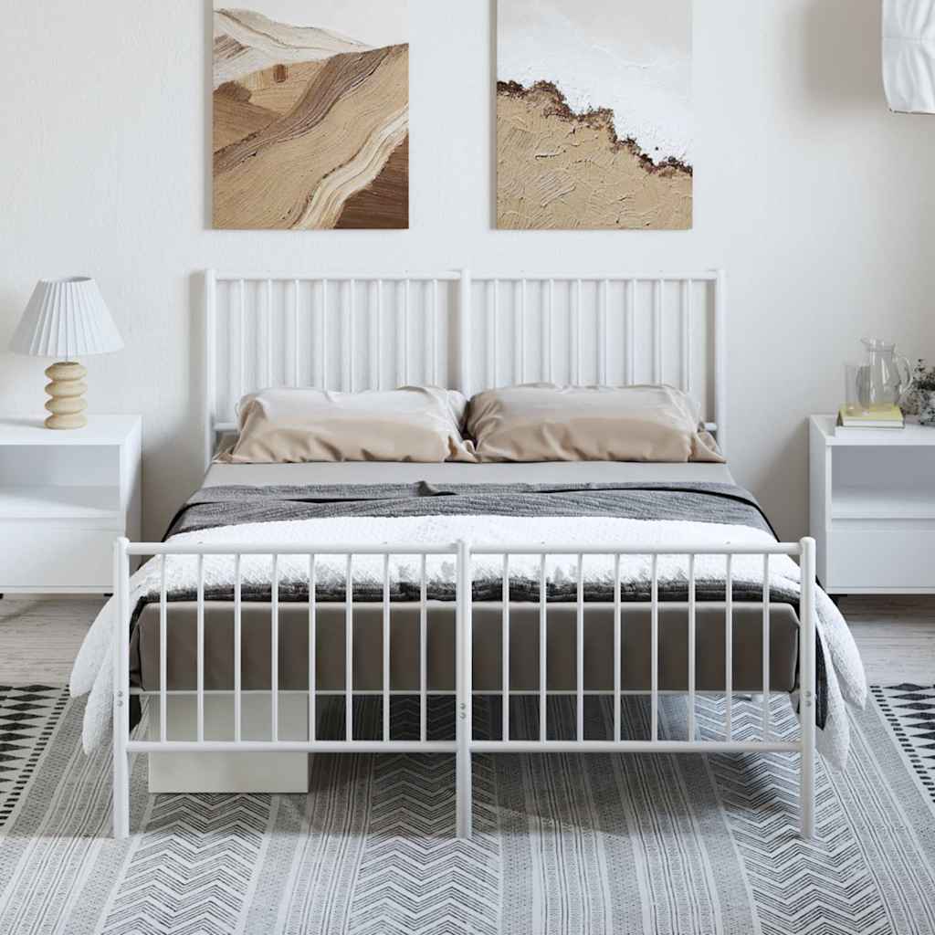 vidaXL Metal Bed Frame without Mattress with Footboard White 135x190cm 5