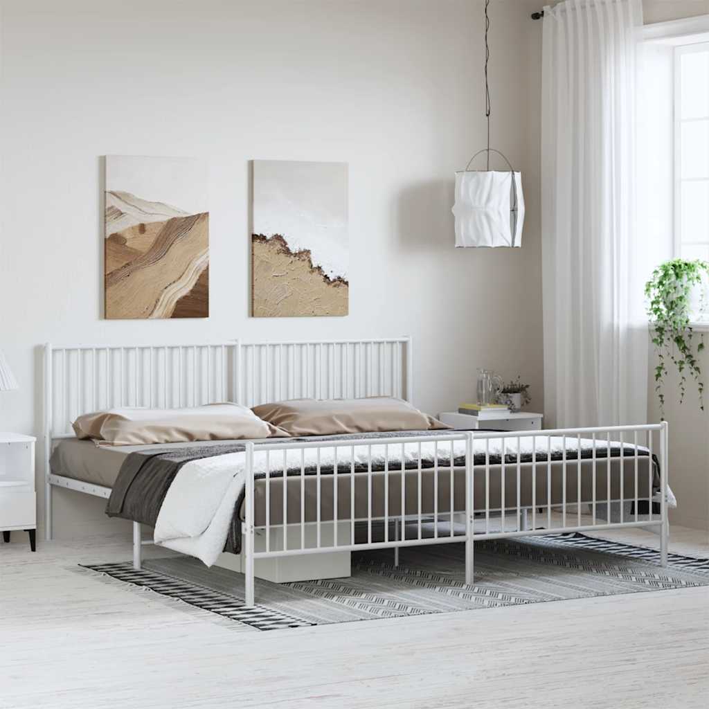 vidaXL Metal Bed Frame without Mattress with Footboard White 193x203cm 3