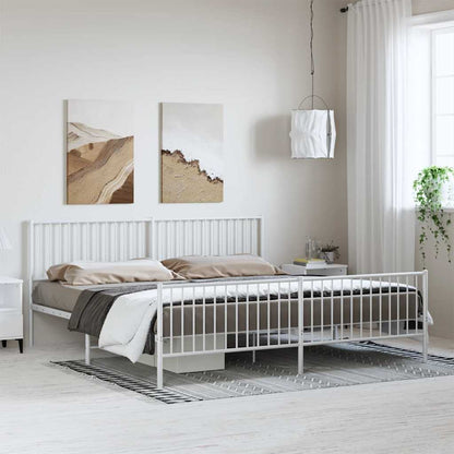 vidaXL Metal Bed Frame without Mattress with Footboard White 193x203cm 3