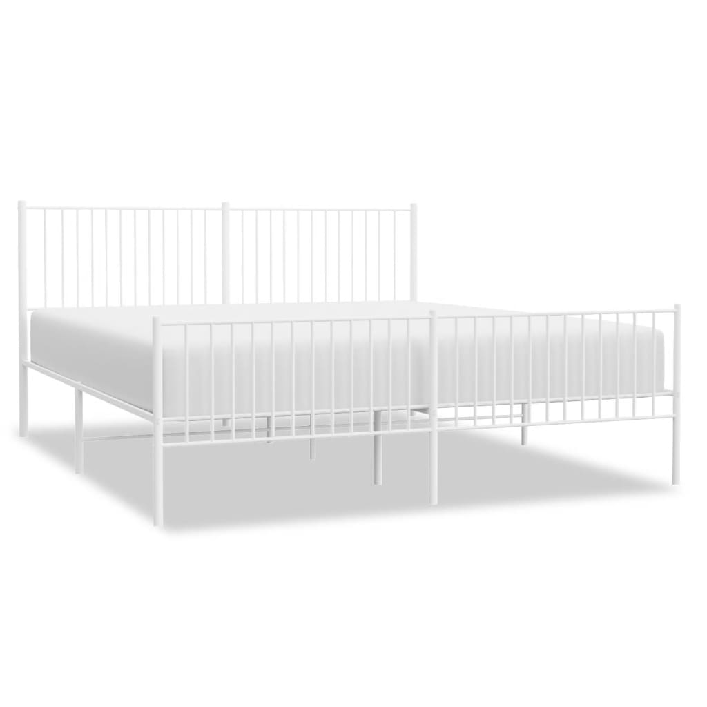 vidaXL Metal Bed Frame without Mattress with Footboard White 200x200cm 2