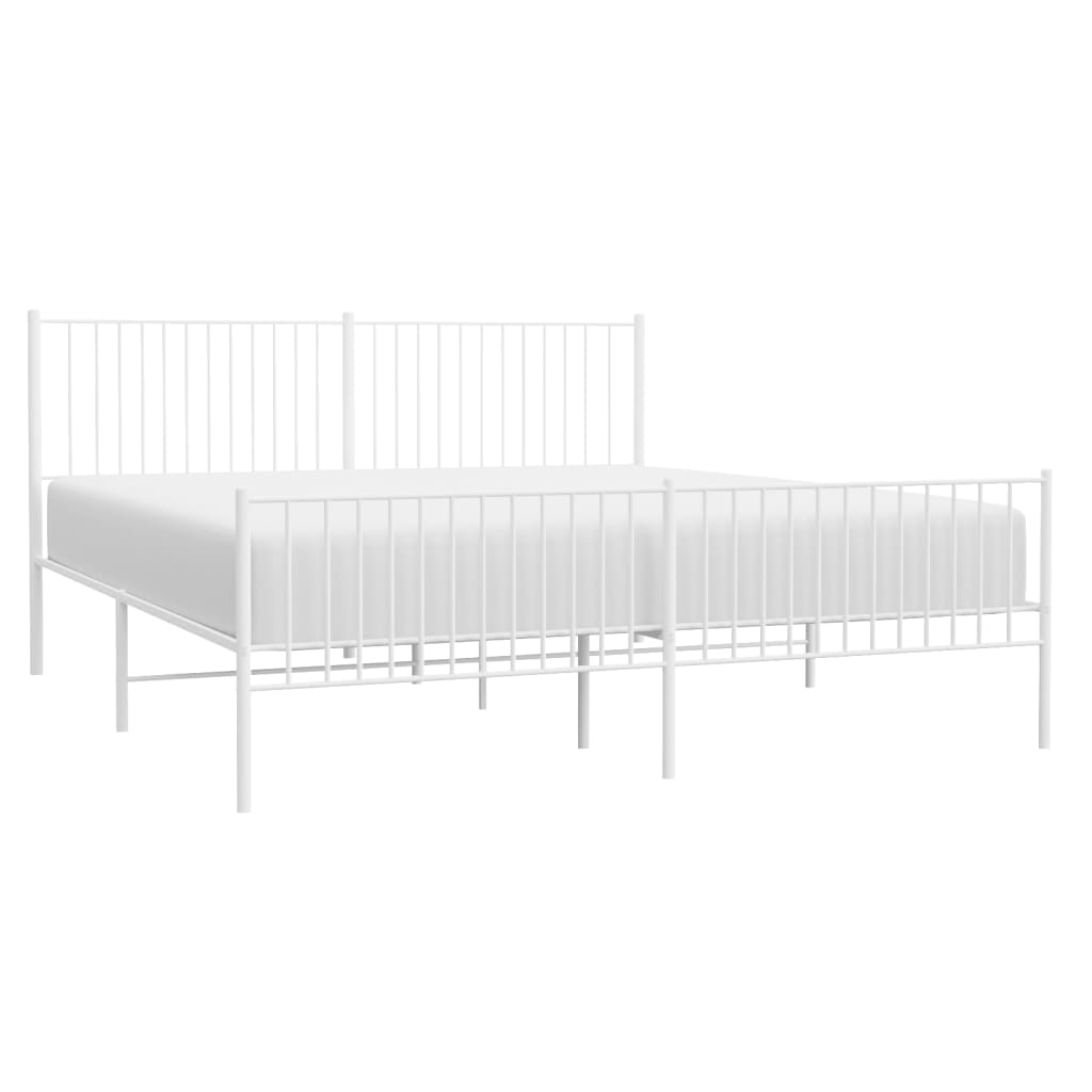 vidaXL Metal Bed Frame without Mattress with Footboard White 200x200cm 4