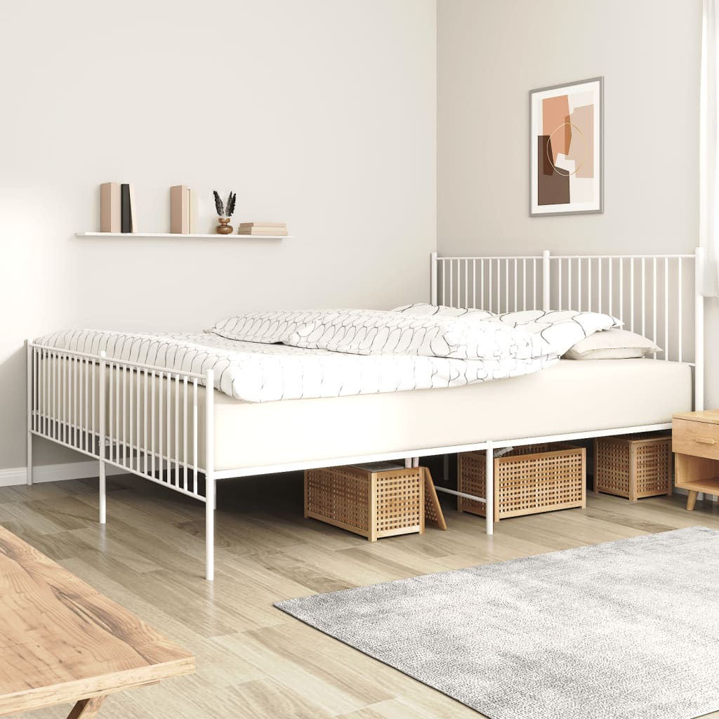 vidaXL Metal Bed Frame without Mattress with Footboard White 200x200cm 1