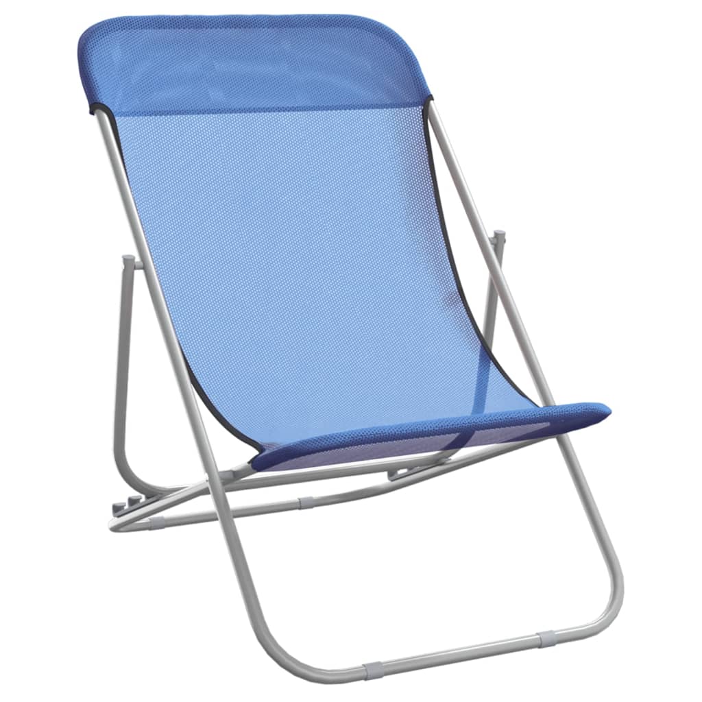 vidaXL Folding Beach Chairs 2 pcs Blue Textilene&Powder-coated Steel 3