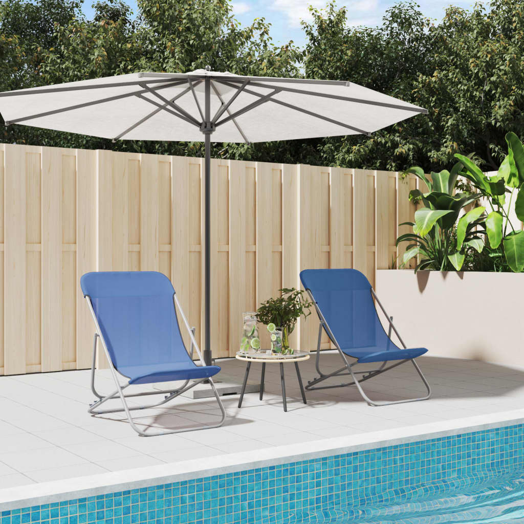 vidaXL Folding Beach Chairs 2 pcs Blue Textilene&Powder-coated Steel 1