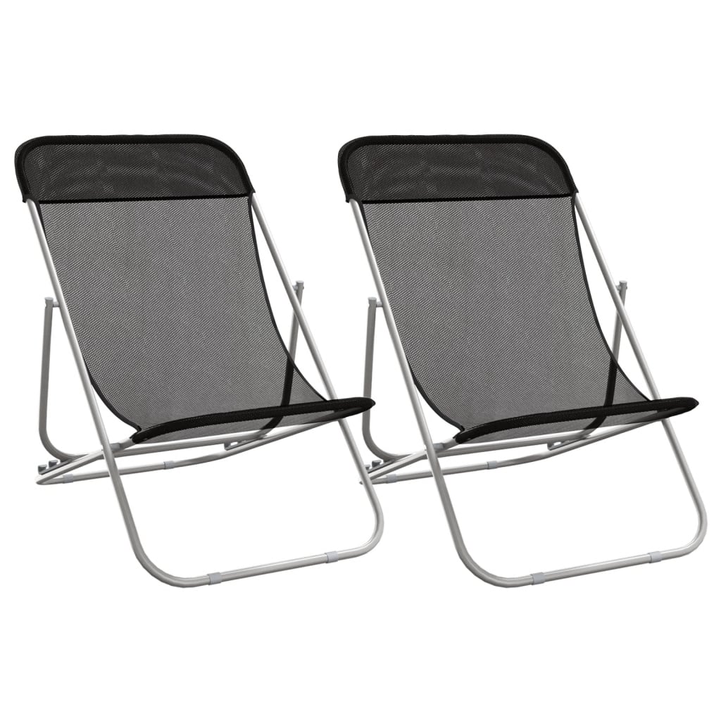 vidaXL Folding Beach Chairs 2 pcs Black Textilene&Powder-coated Steel 2