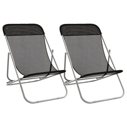 vidaXL Folding Beach Chairs 2 pcs Black Textilene&Powder-coated Steel 2