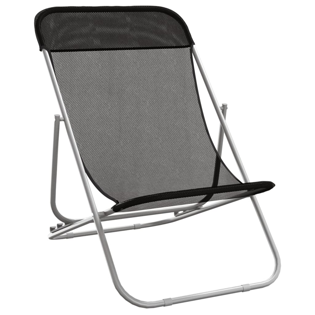 vidaXL Folding Beach Chairs 2 pcs Black Textilene&Powder-coated Steel 3