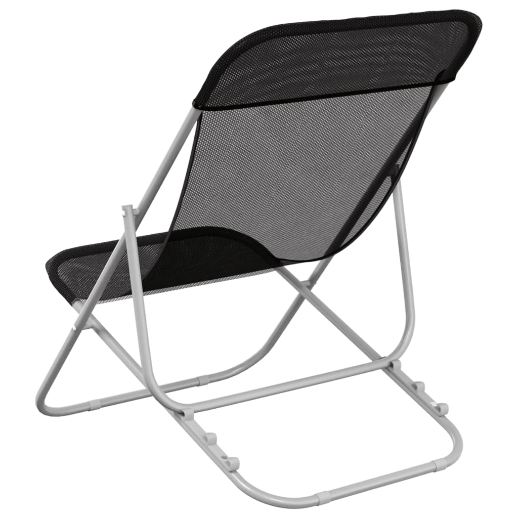 vidaXL Folding Beach Chairs 2 pcs Black Textilene&Powder-coated Steel 6