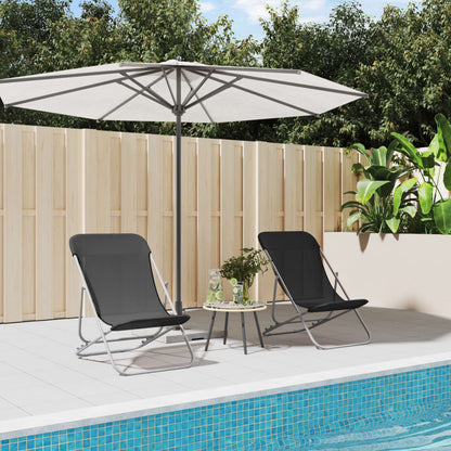 vidaXL Folding Beach Chairs 2 pcs Black Textilene&Powder-coated Steel 1