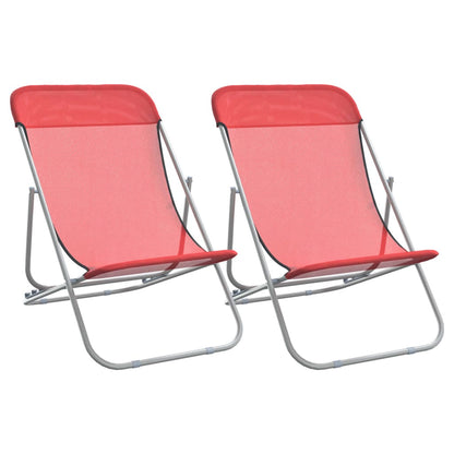 vidaXL Folding Beach Chairs 2 pcs Red Textilene&Powder-coated Steel 2